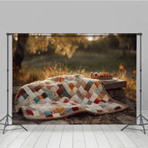 Aperturee - Aperturee Blurry Lake Tree Blanket Autumn Scene Photo Backdrop